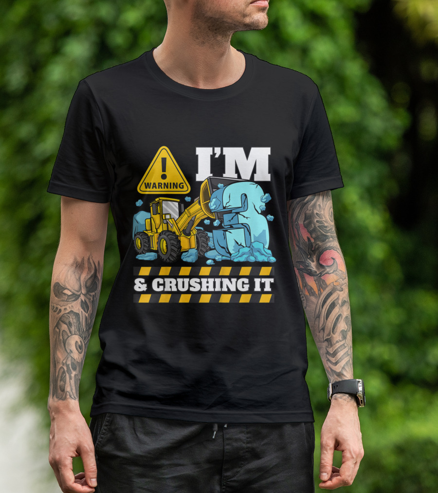 Warning I'm 3 And Crushing It Kids Construction Truck 3rd Birthday Boy T-Shirt