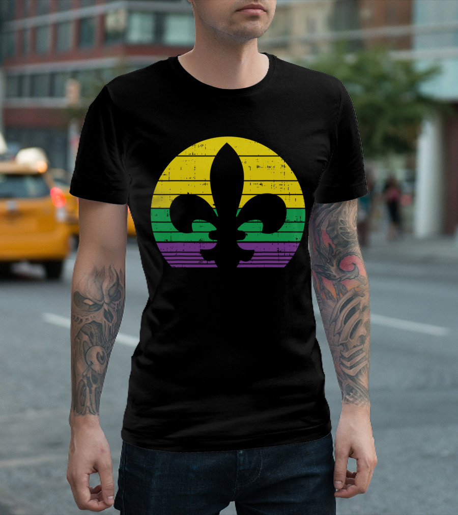 Fleur-de-Lis Yellow Green Purple Mardi Gras Retro Jester Hat T-Shirt