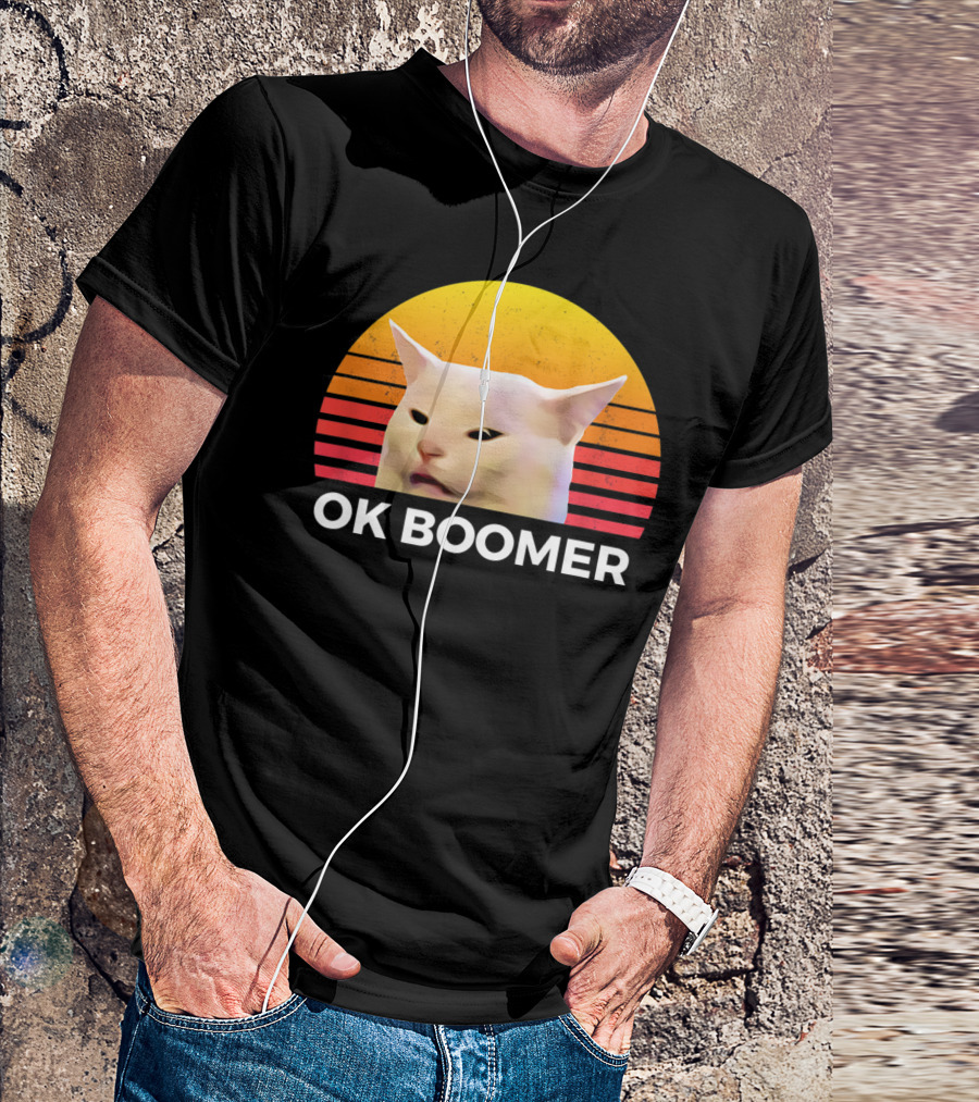 OK Boomer Funny Cat Meme Woman Yelling Retro Sunset T-Shirt