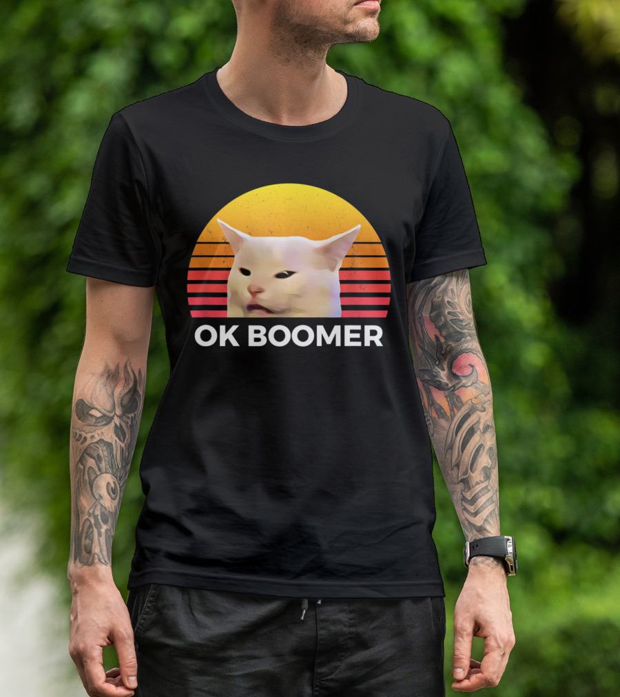 OK Boomer Funny Cat Meme Woman Yelling Retro Sunset T-Shirt