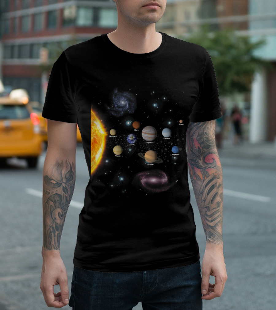 Solar System Planets with Sun and Galaxy for Space Geeks T-Shirt