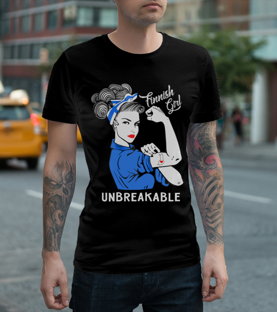Finnish Girl Unbreakable With Finland Flag Tattoo T-Shirt