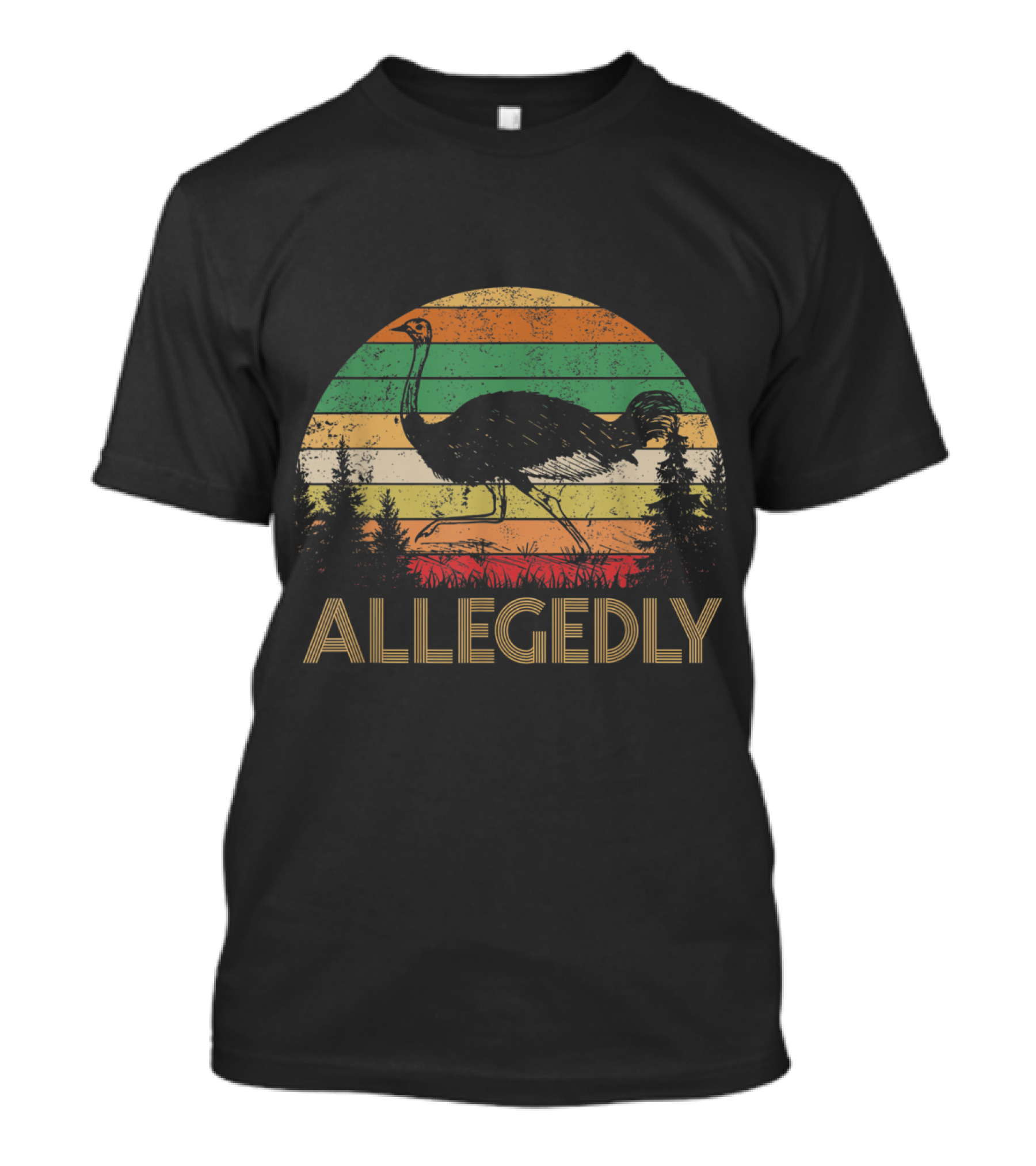 Allegedly Funny Retro Ostrich Flightless Bird Vintage Stripes T-Shirt