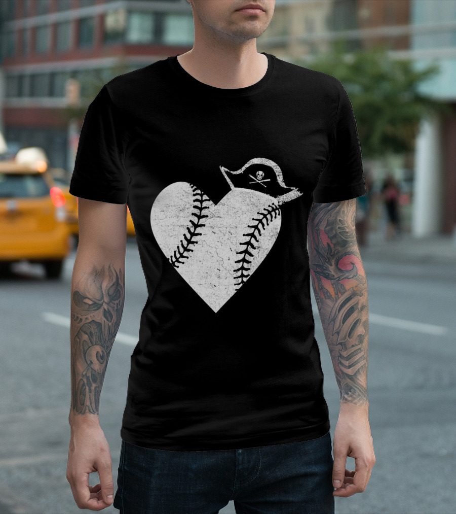 Vintage Pirate Heart Baseball Skull T-Shirt