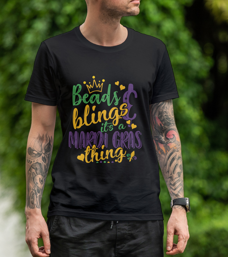 Beads Blings It’s A Mardi Gras Thing With Crown And Mask Elements T-Shirt