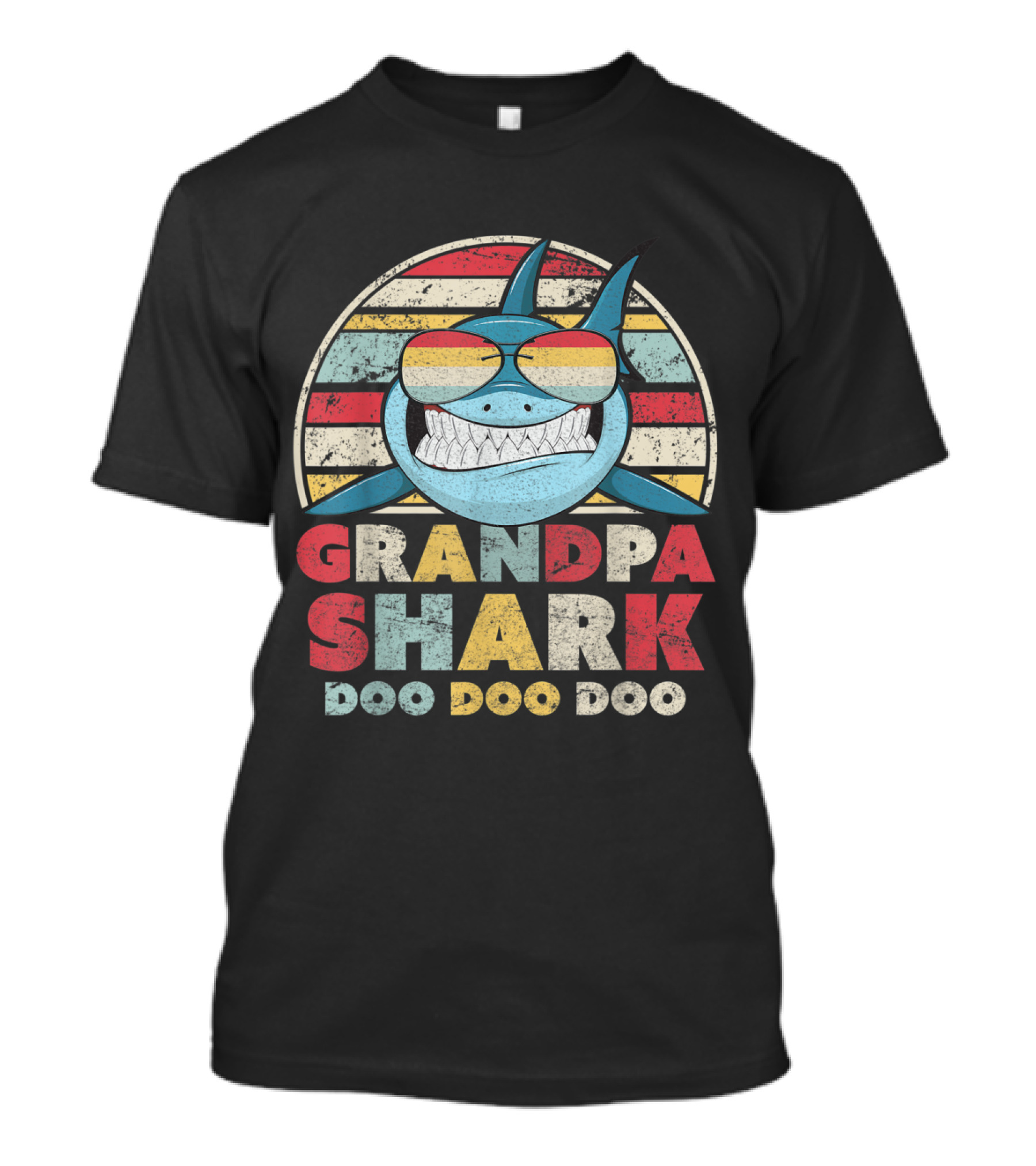 Grandpa Shark Doo Doo Doo Retro Sunglasses Vintage Stripes T-Shirt