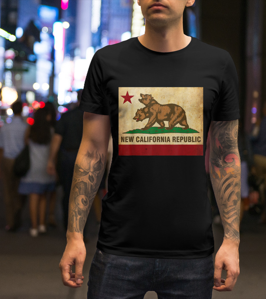 New California Republic Flag Fallout Inspired Bear And Star T-Shirt
