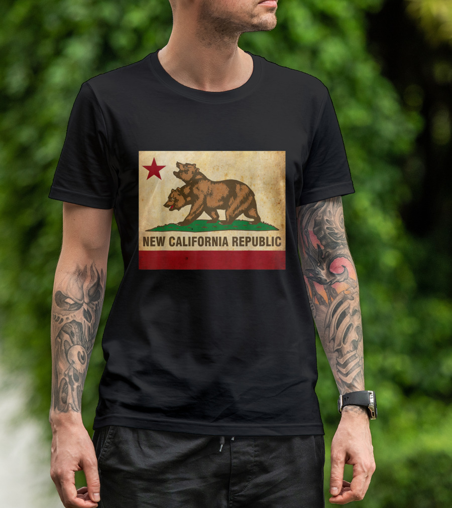 New California Republic Flag Fallout Inspired Bear And Star T-Shirt