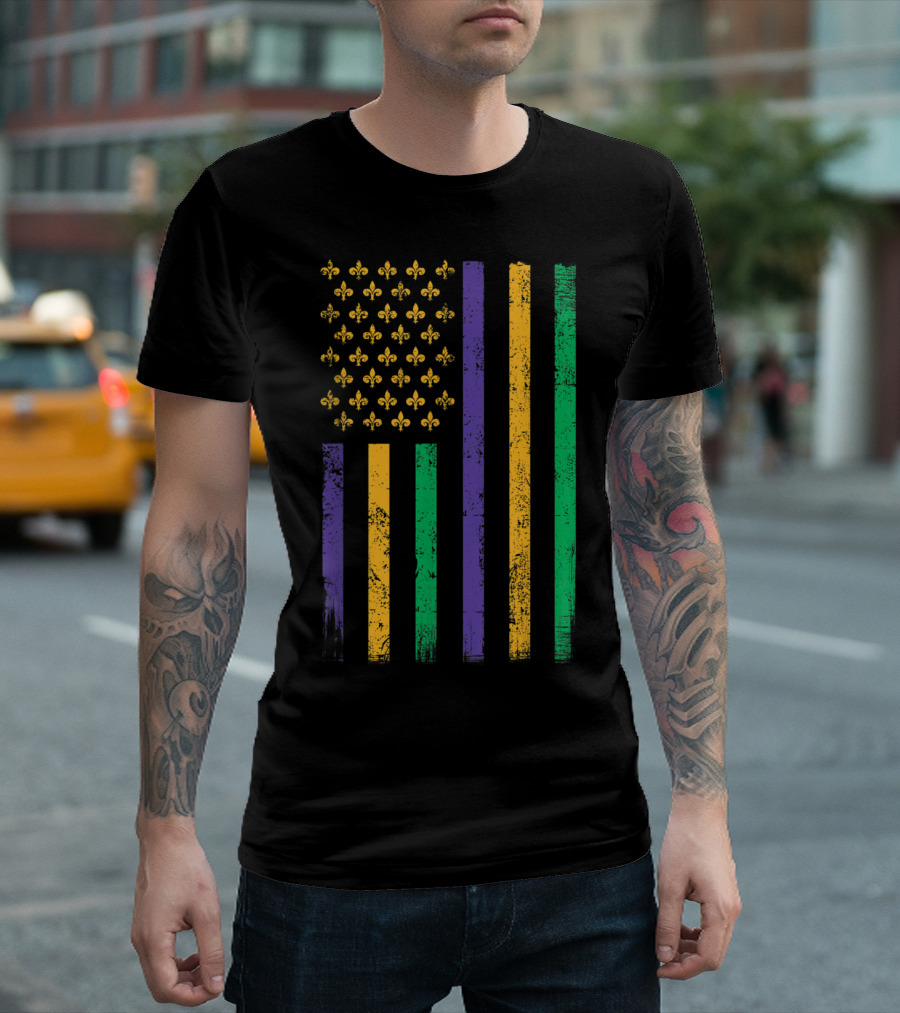 Us Mardi Gras Flag Fleur-de-Lis Celebration Colors T-Shirt