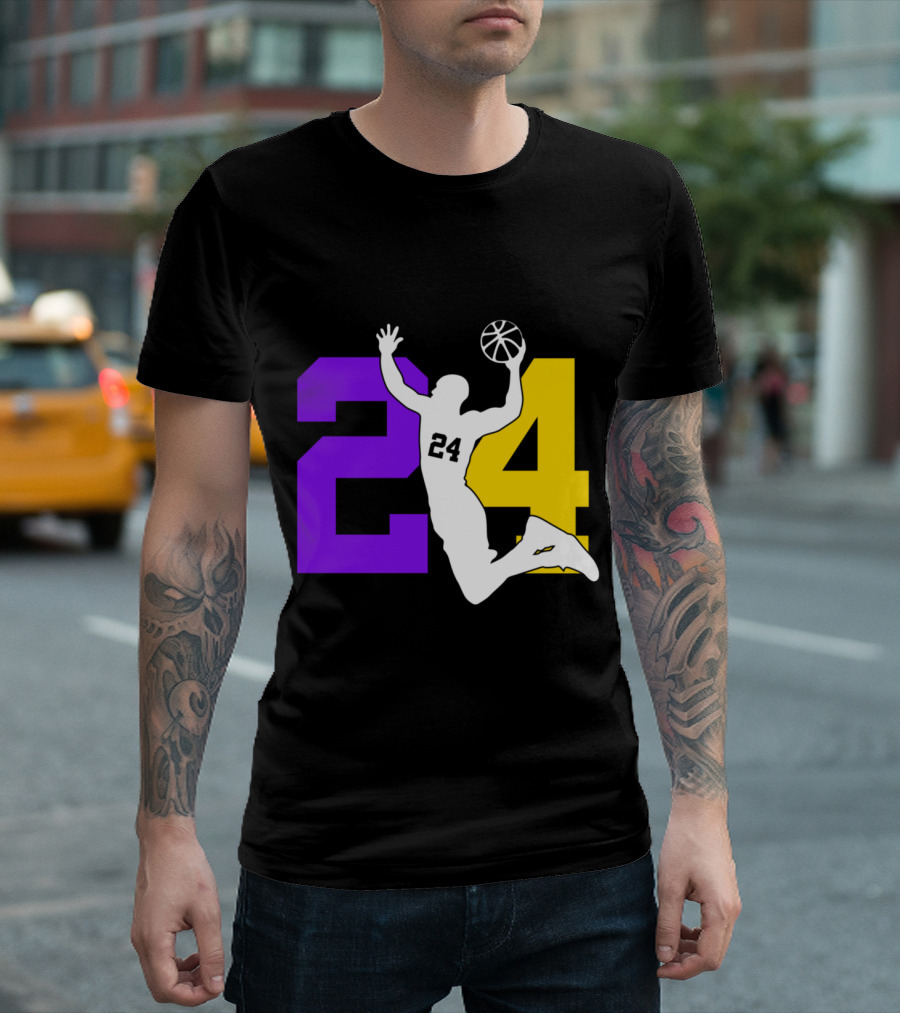 Number 8 And 24 Basketball Sport Memorial Purple Yellow Jersey Dunk T-Shirt