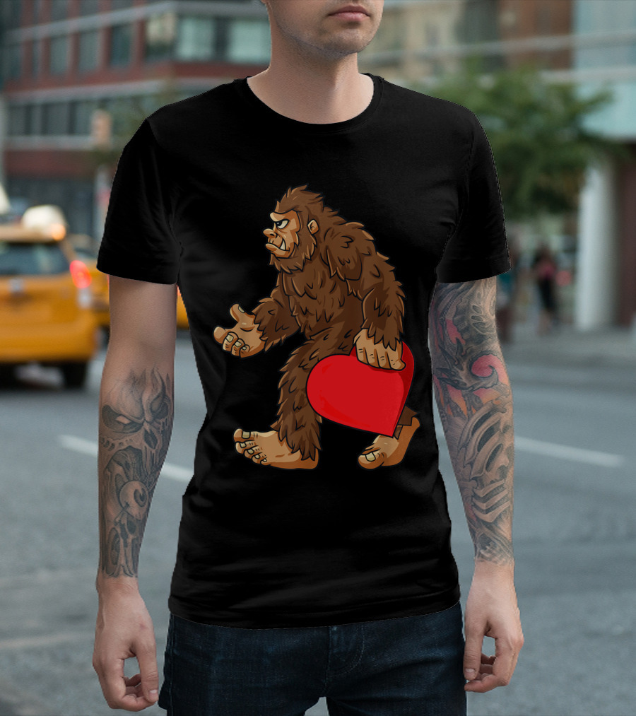 Bigfoot Holding Red Heart Valentine's Day T-Shirt