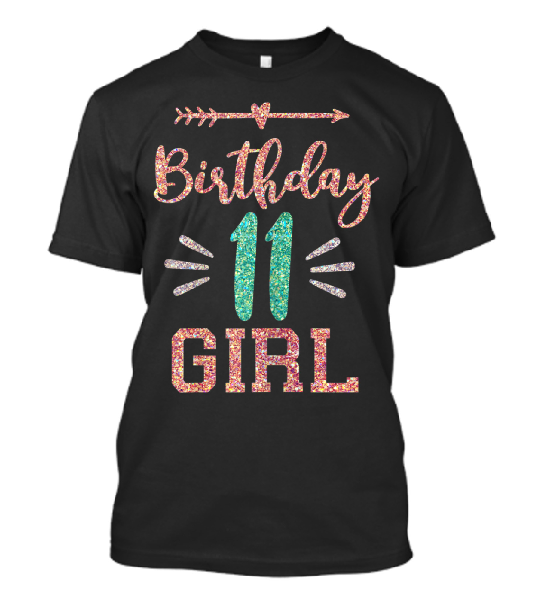 Birthday 11 Girl Arrow Glitter Text T-Shirt