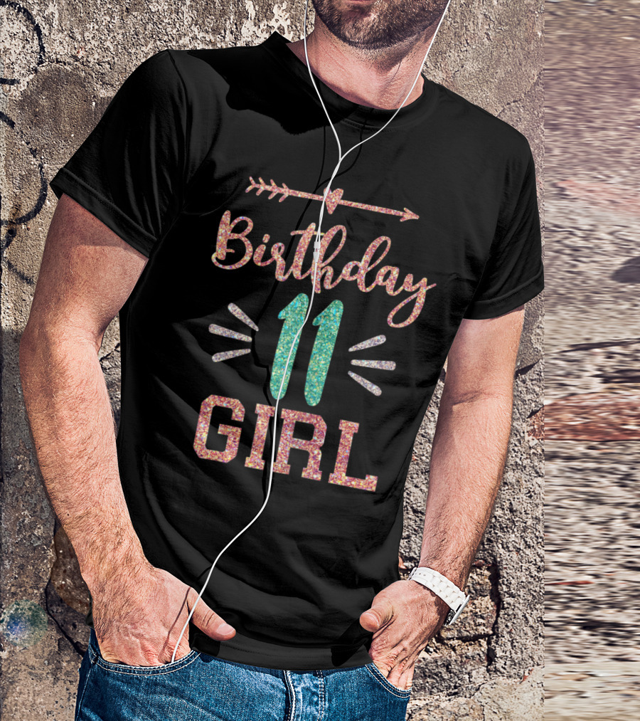 Birthday 11 Girl Arrow Glitter Text T-Shirt