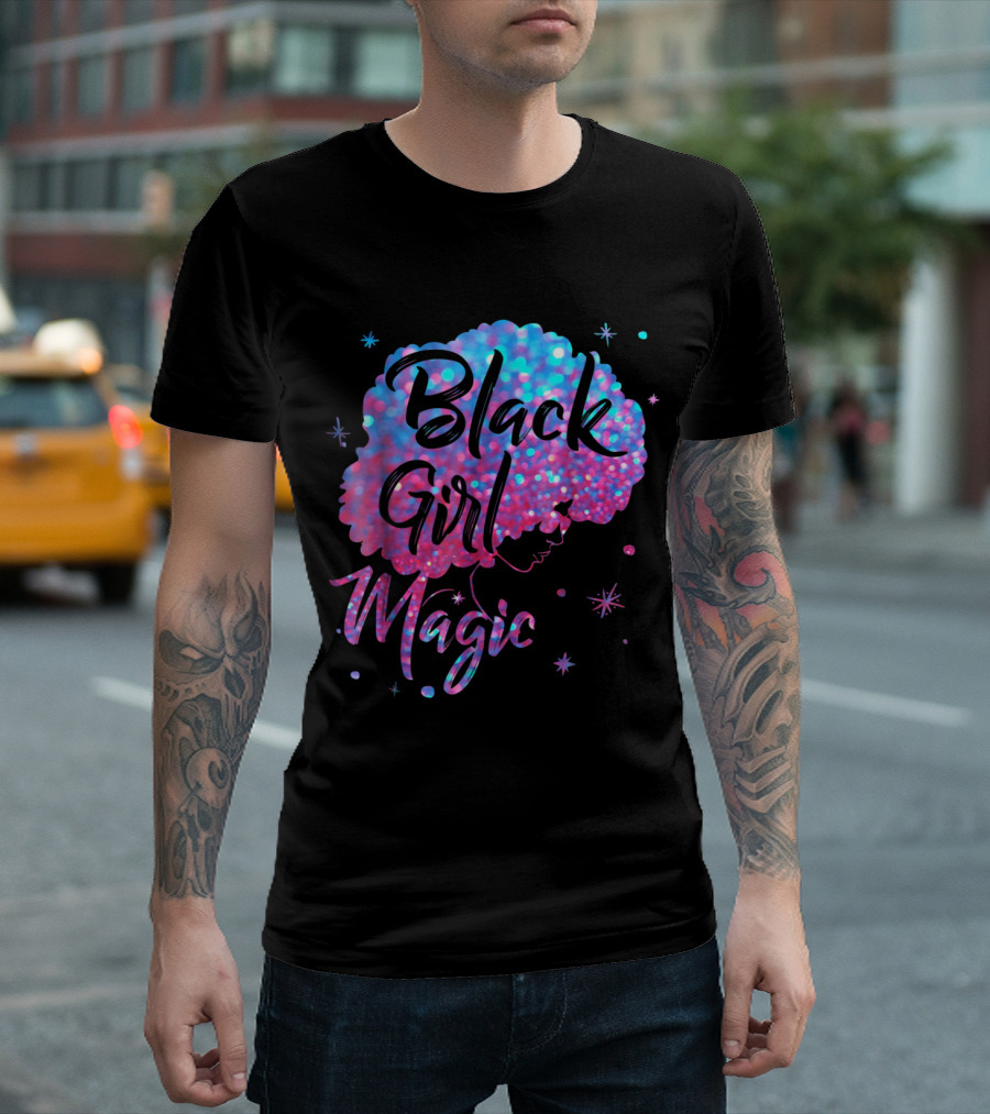 Black Girl Magic Afro Stars Colorful Sparkle T-Shirt