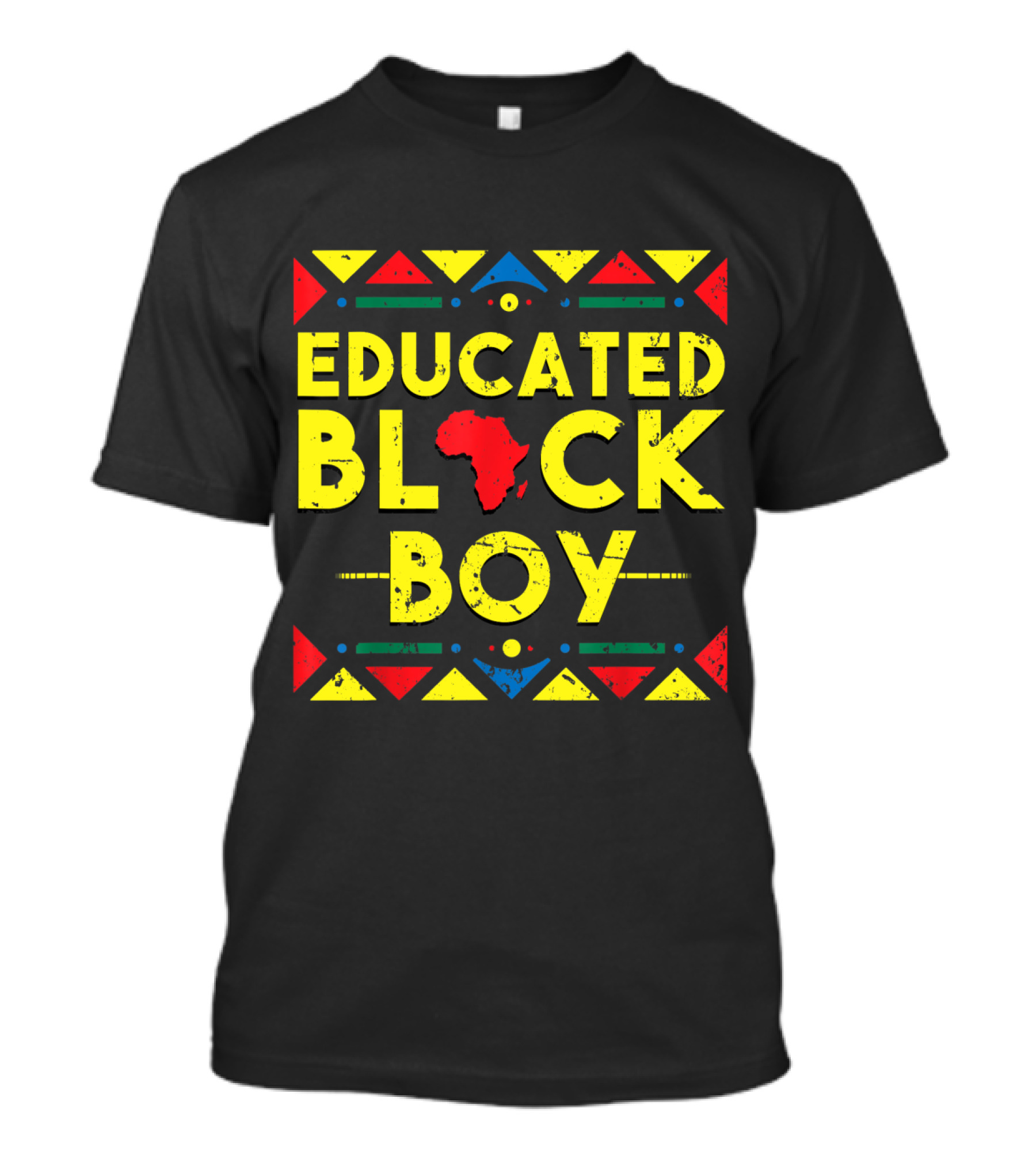 Educated Black Boy African Black History Text With Africa Map Icon And Colorful Tribal T-Shirt