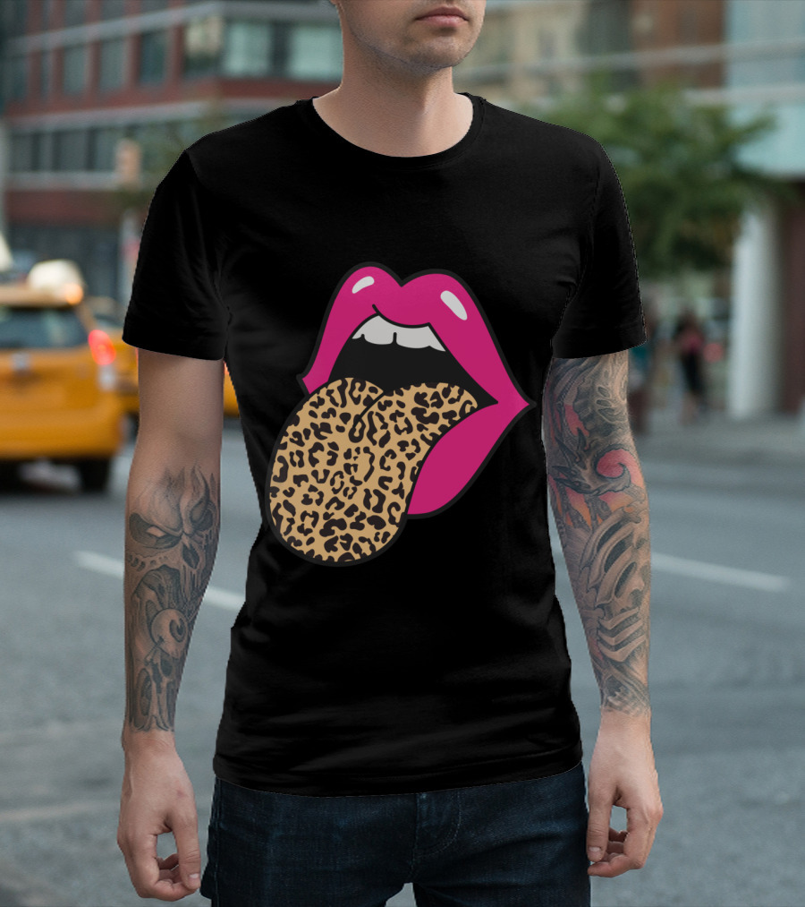 Hot Pink Lips Leopard Tongue Trendy Cheetah T-Shirt