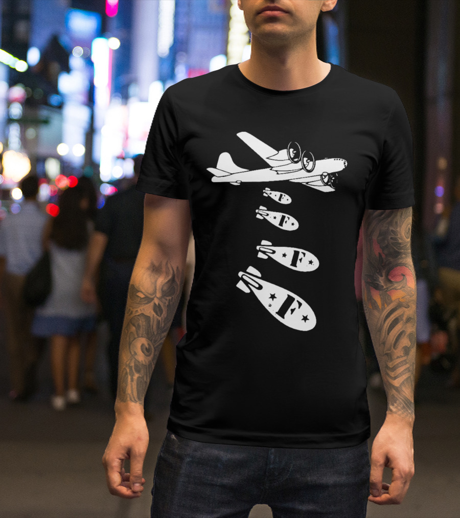 Bomber Plane F Bomb Drop With Stars T-Shirt