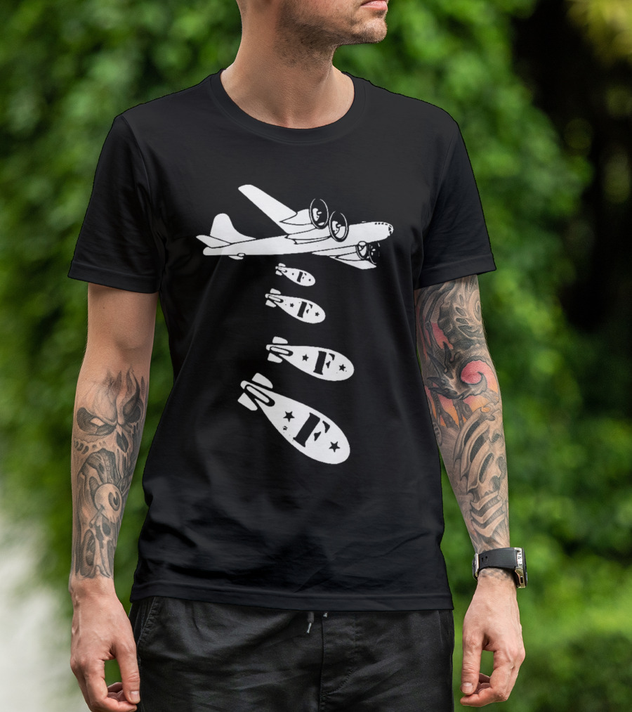 Bomber Plane F Bomb Drop With Stars T-Shirt