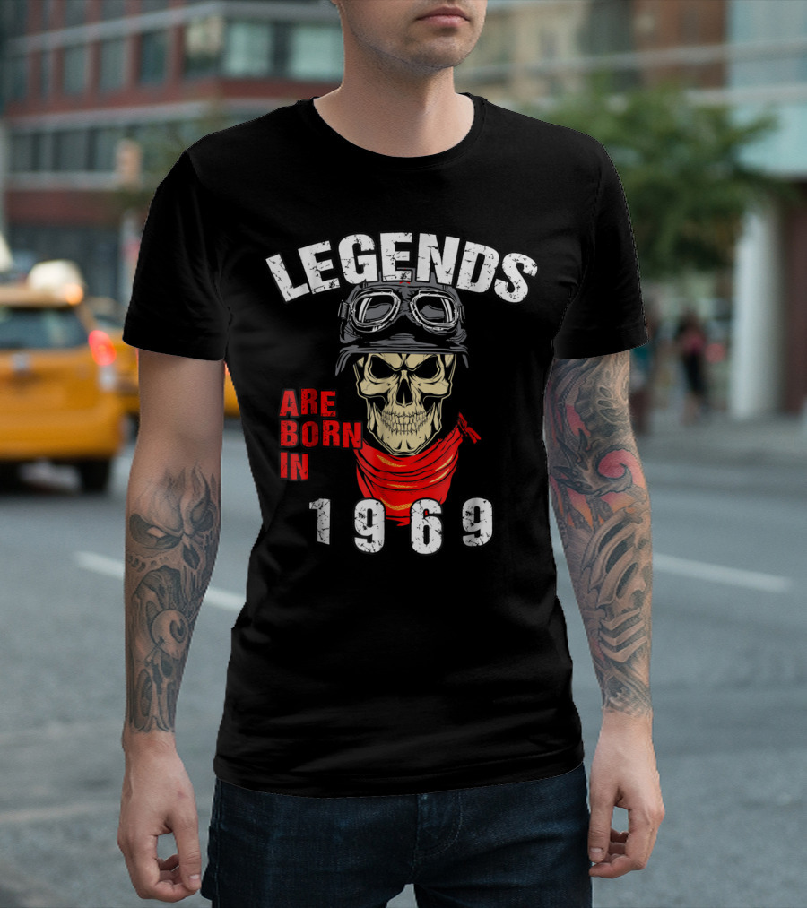 Legends Are Born In 1969 Old Man Club Skull and Goggles T-Shirt