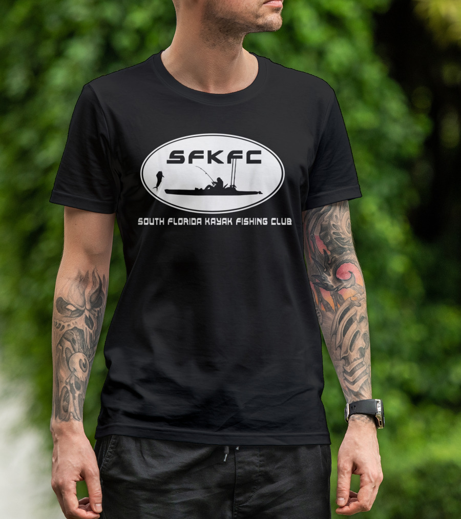 SFKFC South Florida Kayak Fishing Club Kayak Silhouette Fishing Rod Fish T-Shirt