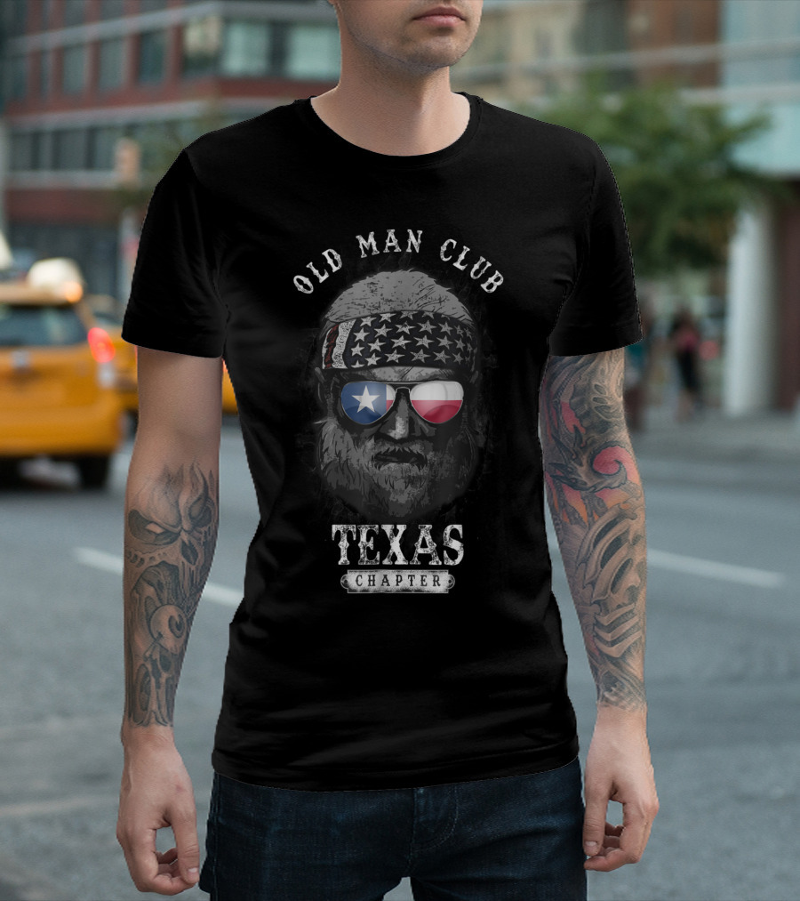 Old Man Club Texas Chapter American Flag Bandana Texas Flag Sunglasses T-Shirt