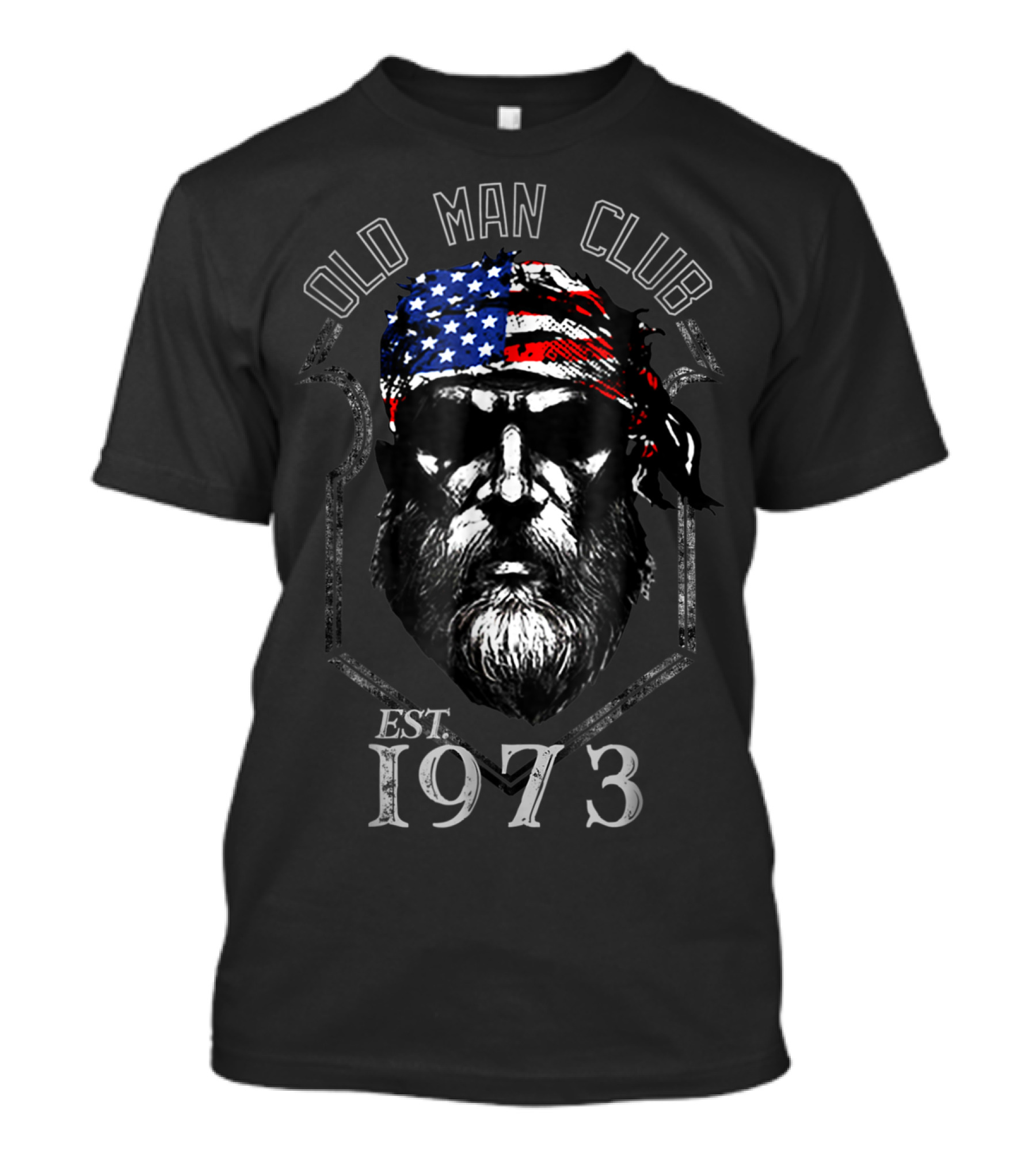 Old Man Club Est 1973 American Bandana Beard T-Shirt