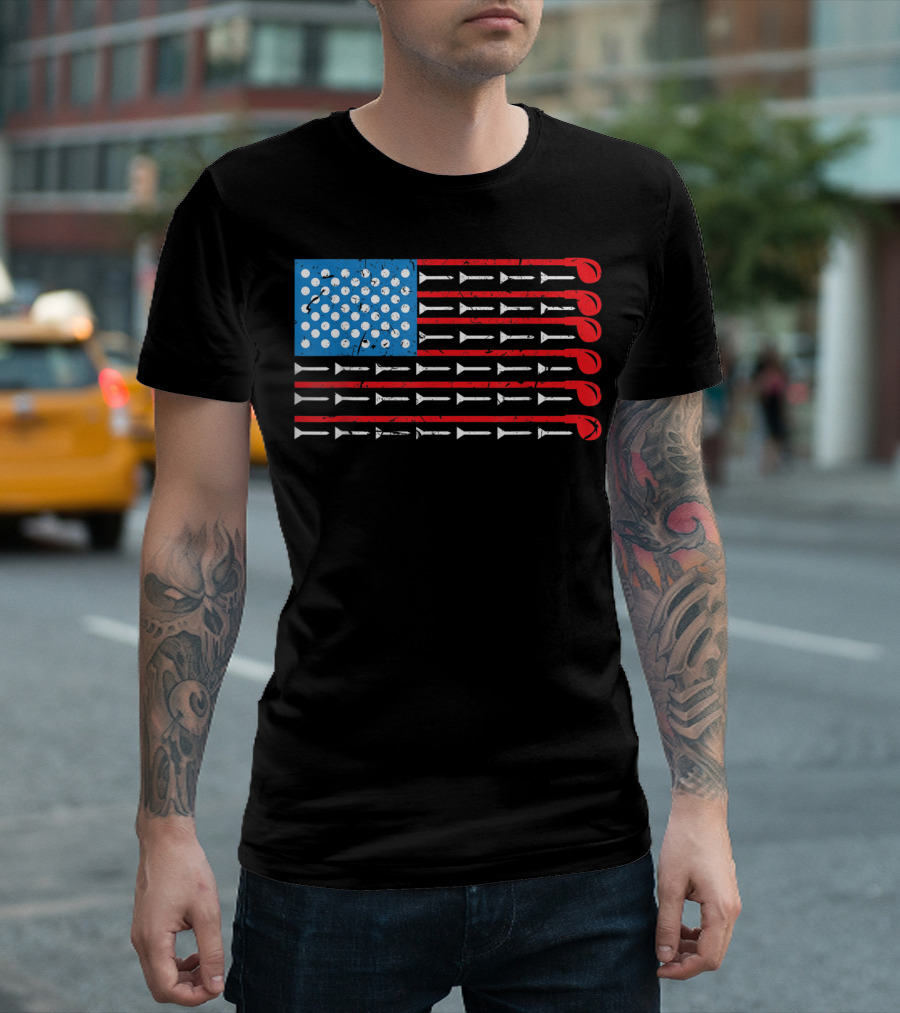 Mens Golf Clubs American Flag Sports T-Shirt