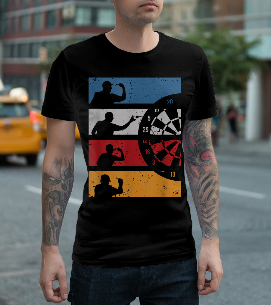 Vintage Dart Player Silhouettes With Dartboard And Club T-Shirt