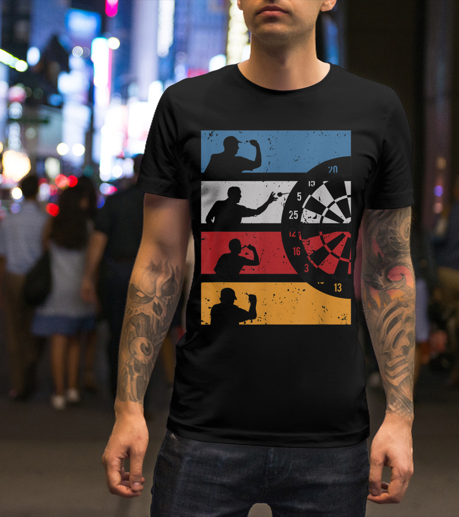 Vintage Dart Player Silhouettes With Dartboard And Club T-Shirt