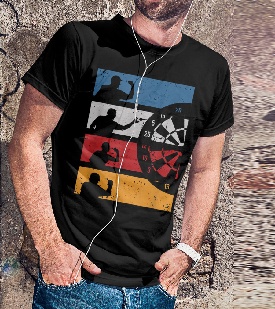 Vintage Dart Player Silhouettes With Dartboard And Club T-Shirt