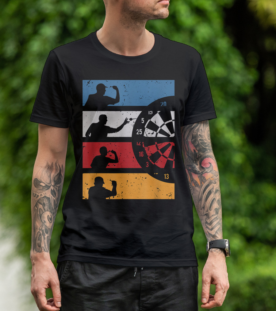 Vintage Dart Player Silhouettes With Dartboard And Club T-Shirt