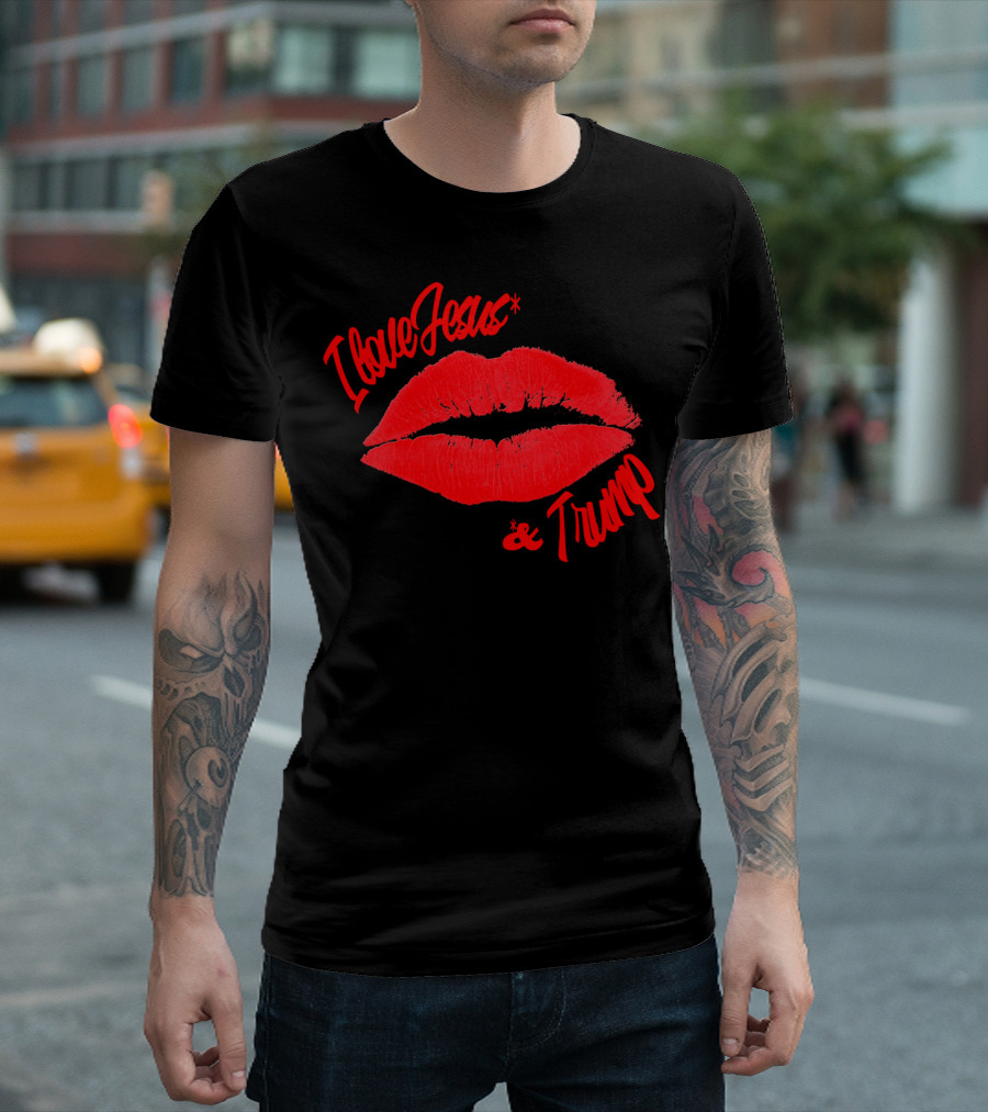 I Love Jesus And Trump Red Lips T-Shirt