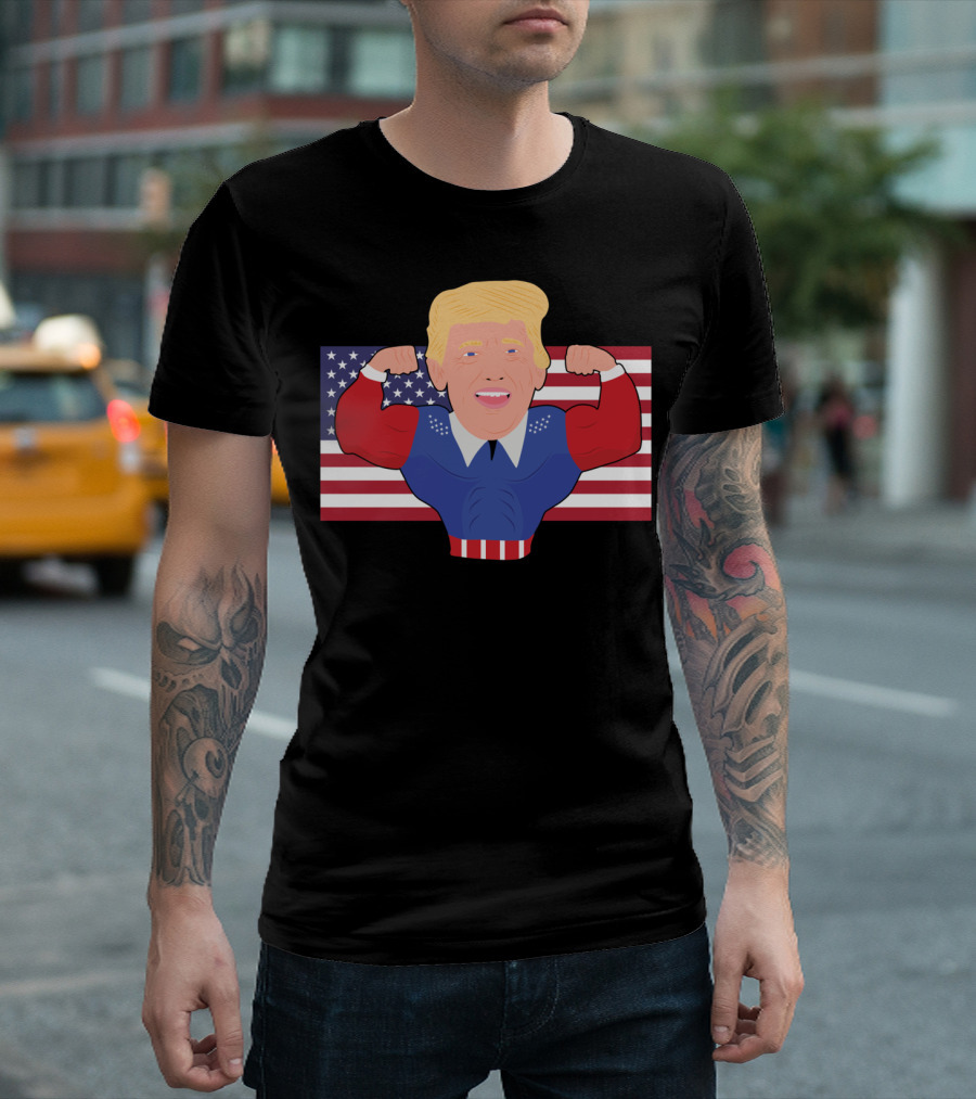 Pro Donald Trump Flexing Muscles Over USA Flag Republican T-Shirt