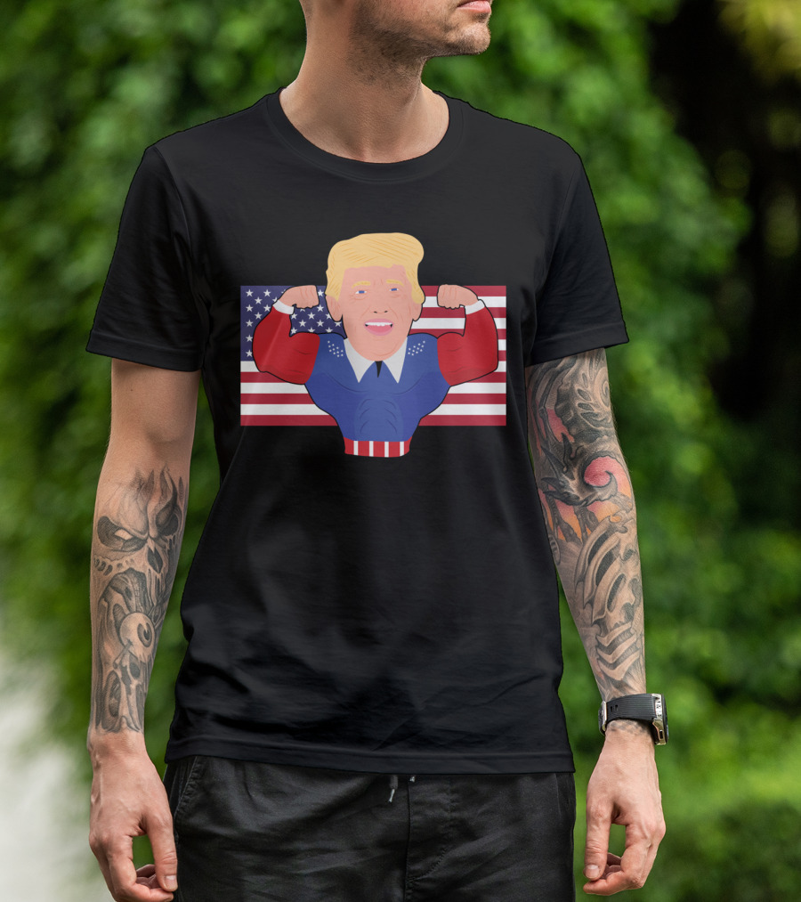 Pro Donald Trump Flexing Muscles Over USA Flag Republican T-Shirt
