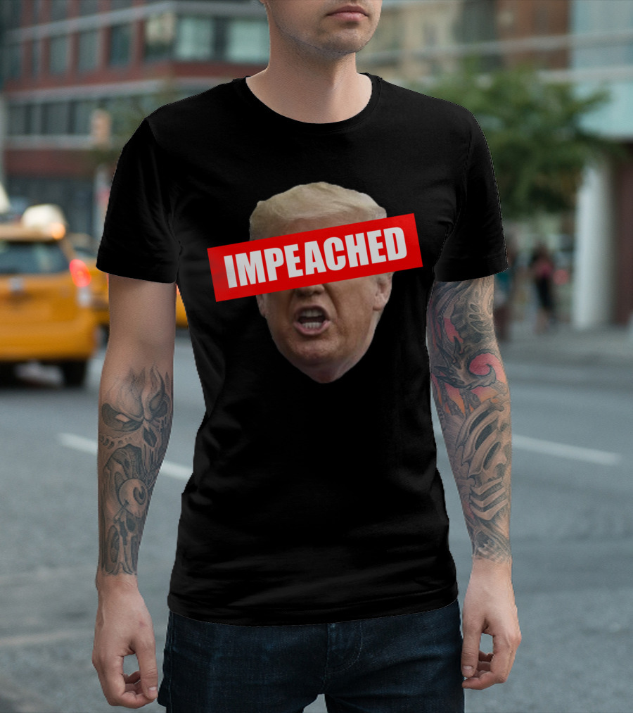 Impeached Trump 45 Face Red Block Typography T-Shirt