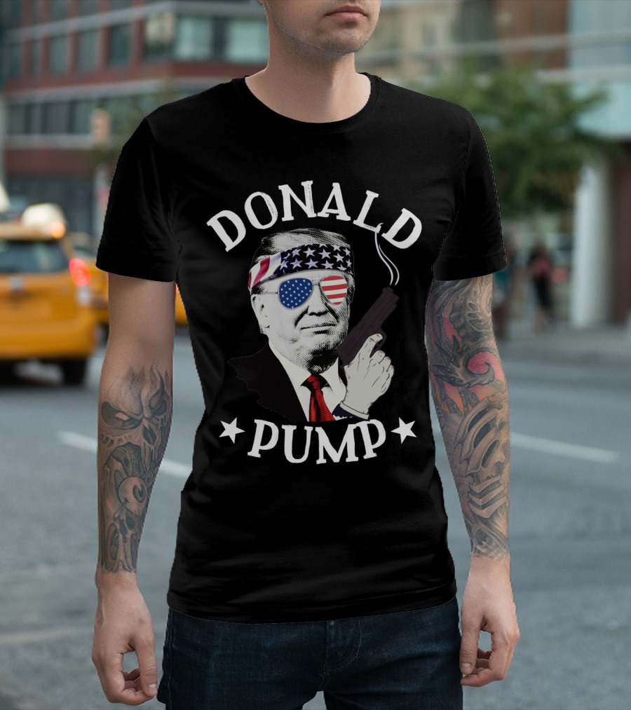 Donald Pump American Flag Sunglasses Bandana Gun Trump Supporter Patriot T-Shirt