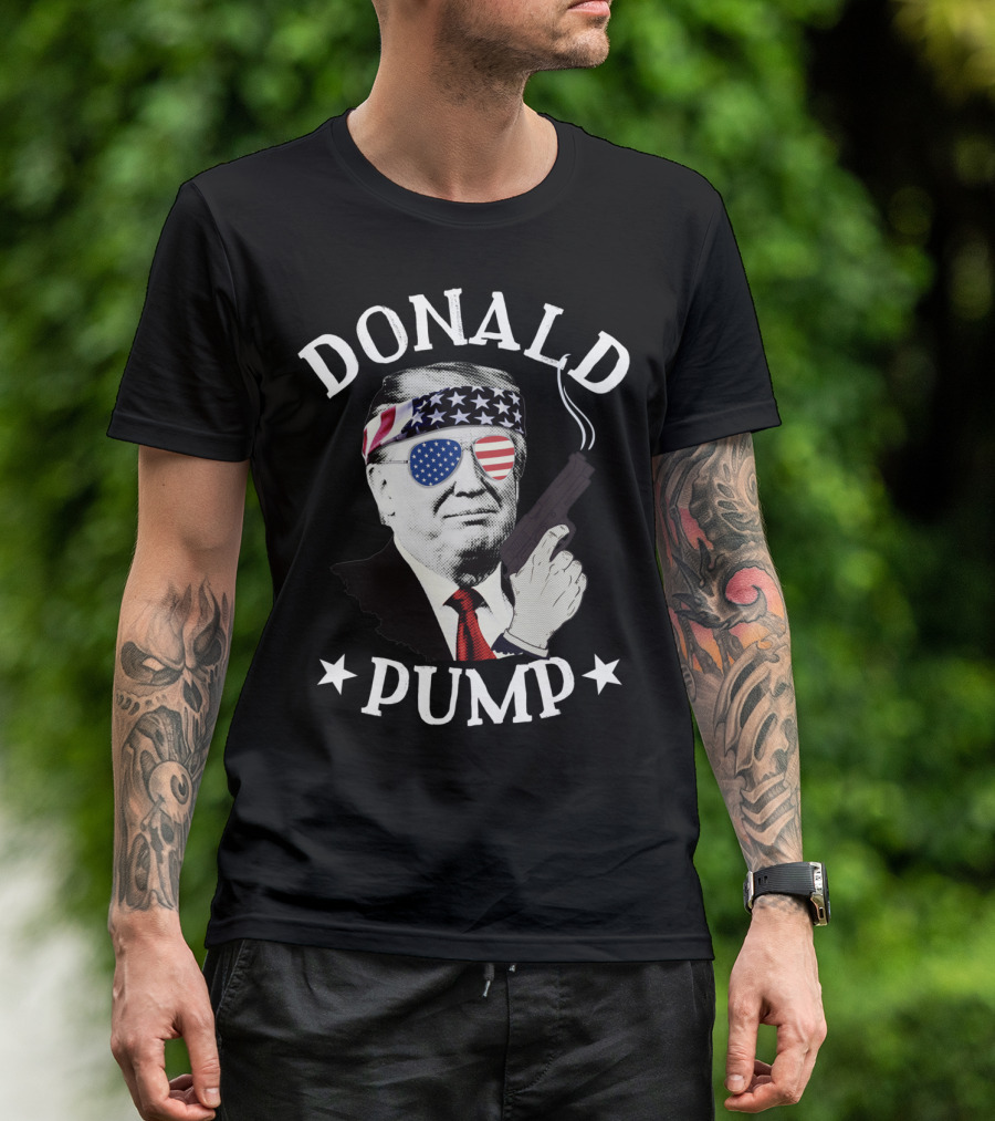 Donald Pump American Flag Sunglasses Bandana Gun Trump Supporter Patriot T-Shirt
