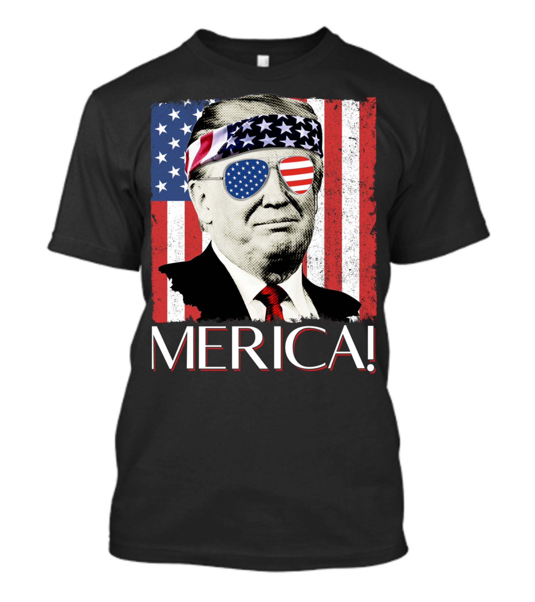 Donald Trump 'Merica Flag Bandana And Sunglasses With American Flag Background T-Shirt