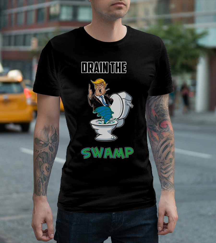 Drain The Swamp Toilet Cartoon Funny Anti-Political T-Shirt