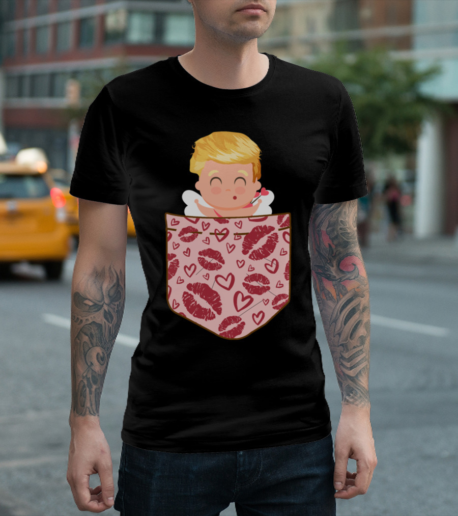 Funny Valentines Day Cute Cupid Trump Pocket Kisses T-Shirt