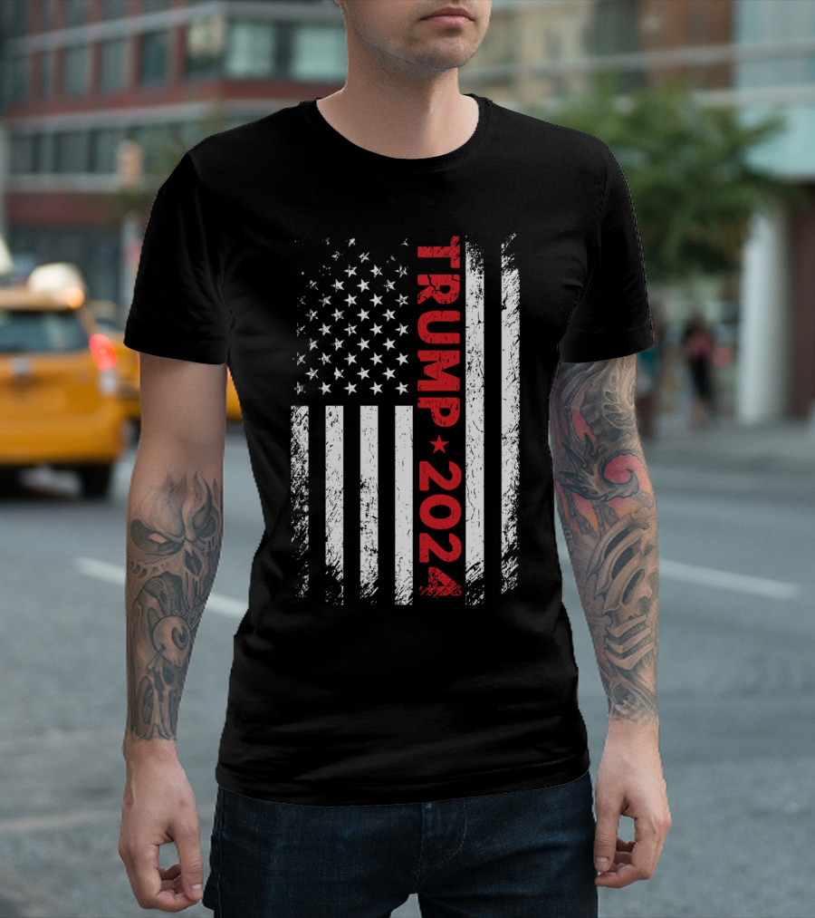 TRUMP 2024 Distressed American Flag T-Shirt
