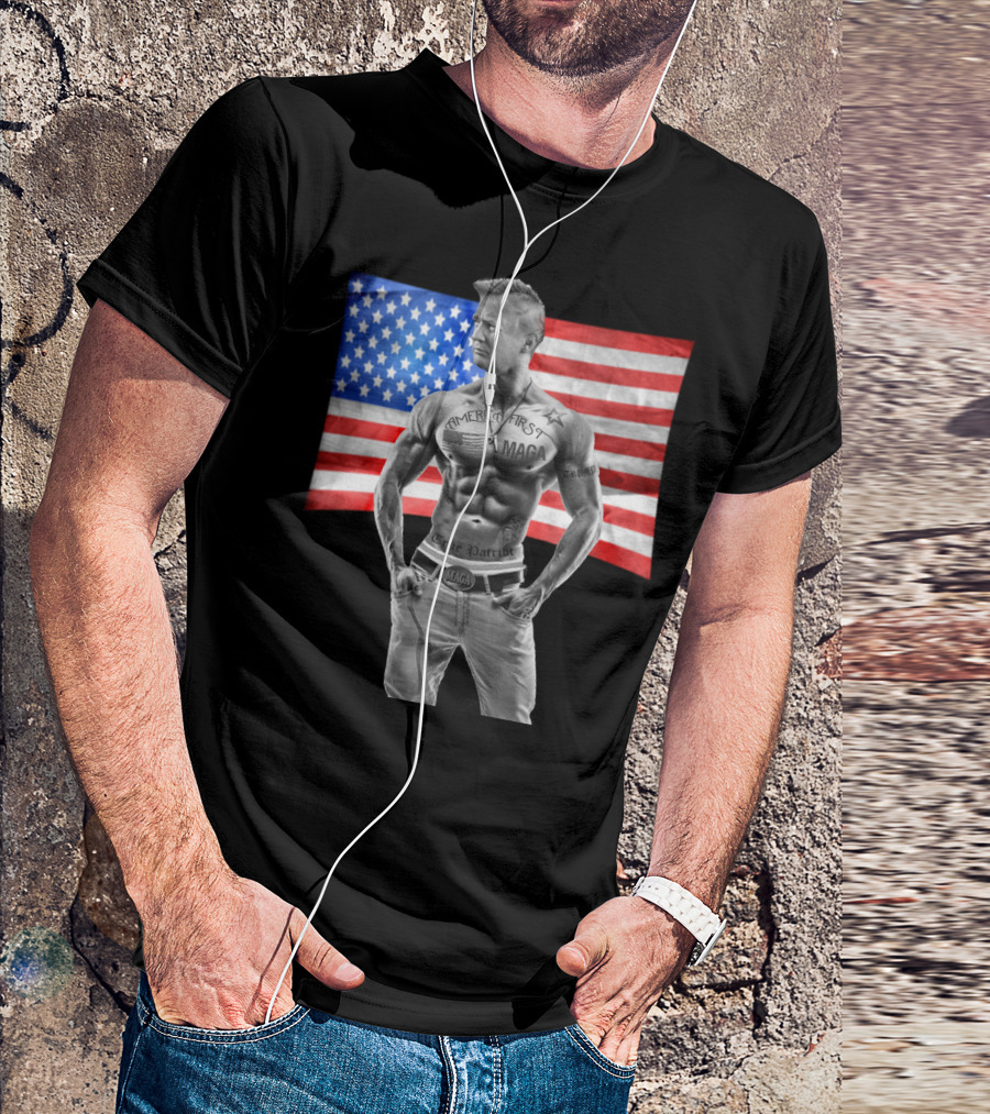 Gangster Trump America First Tattoo Muscles Pro Republican MAGA Belt True Patriot USA Flag T-Shirt
