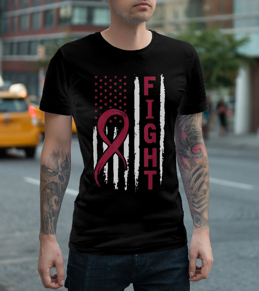 Fight Distressed American Flag Oral Cancer Awareness T-Shirt