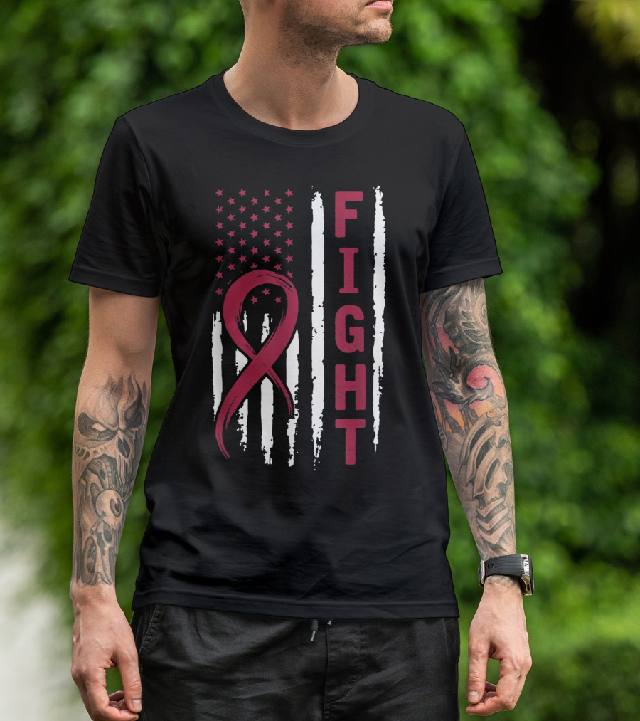 Fight Distressed American Flag Oral Cancer Awareness T-Shirt