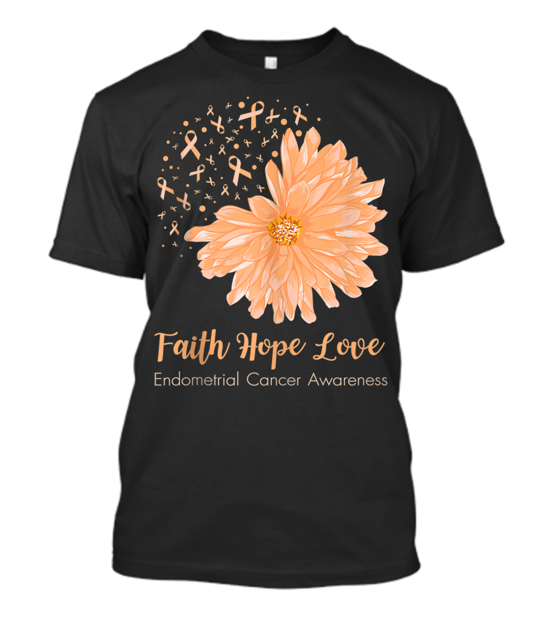 Faith Hope Love Endometrial Cancer Awareness Ribbon Flower T-Shirt