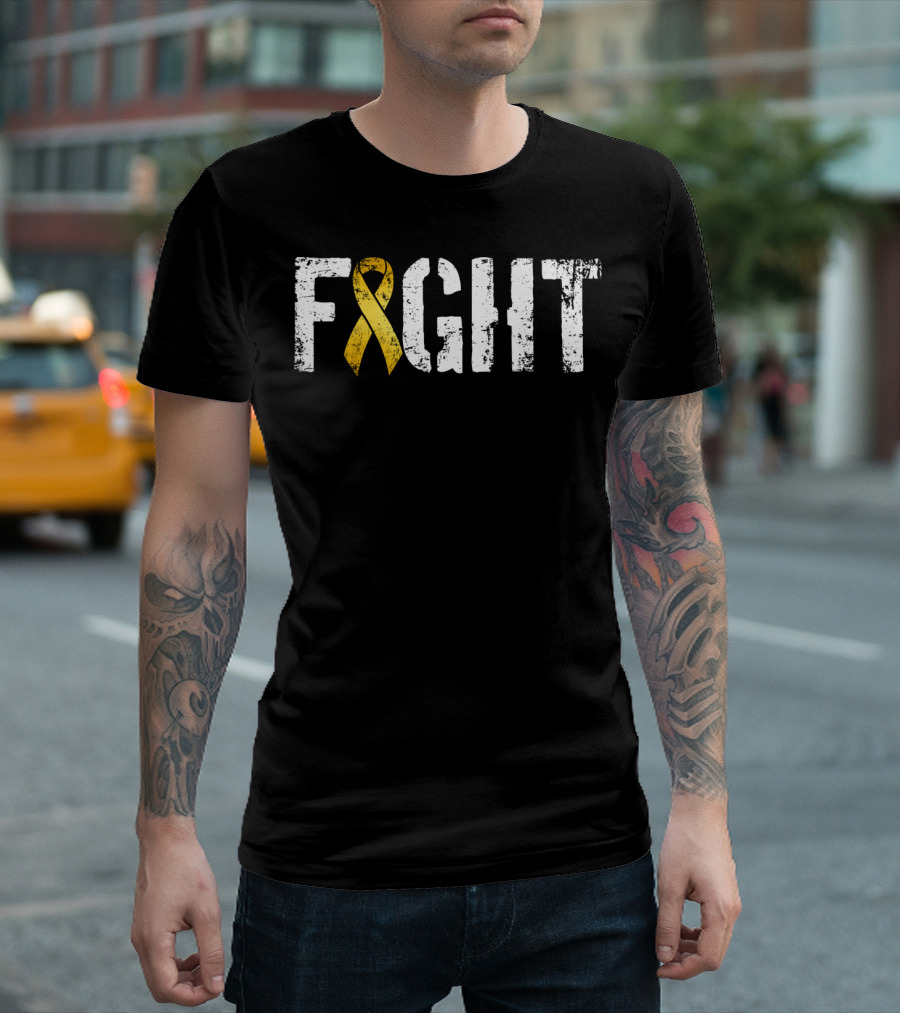 Fight Gold Ribbon Childhood Cancer Awareness Military T-Shirt