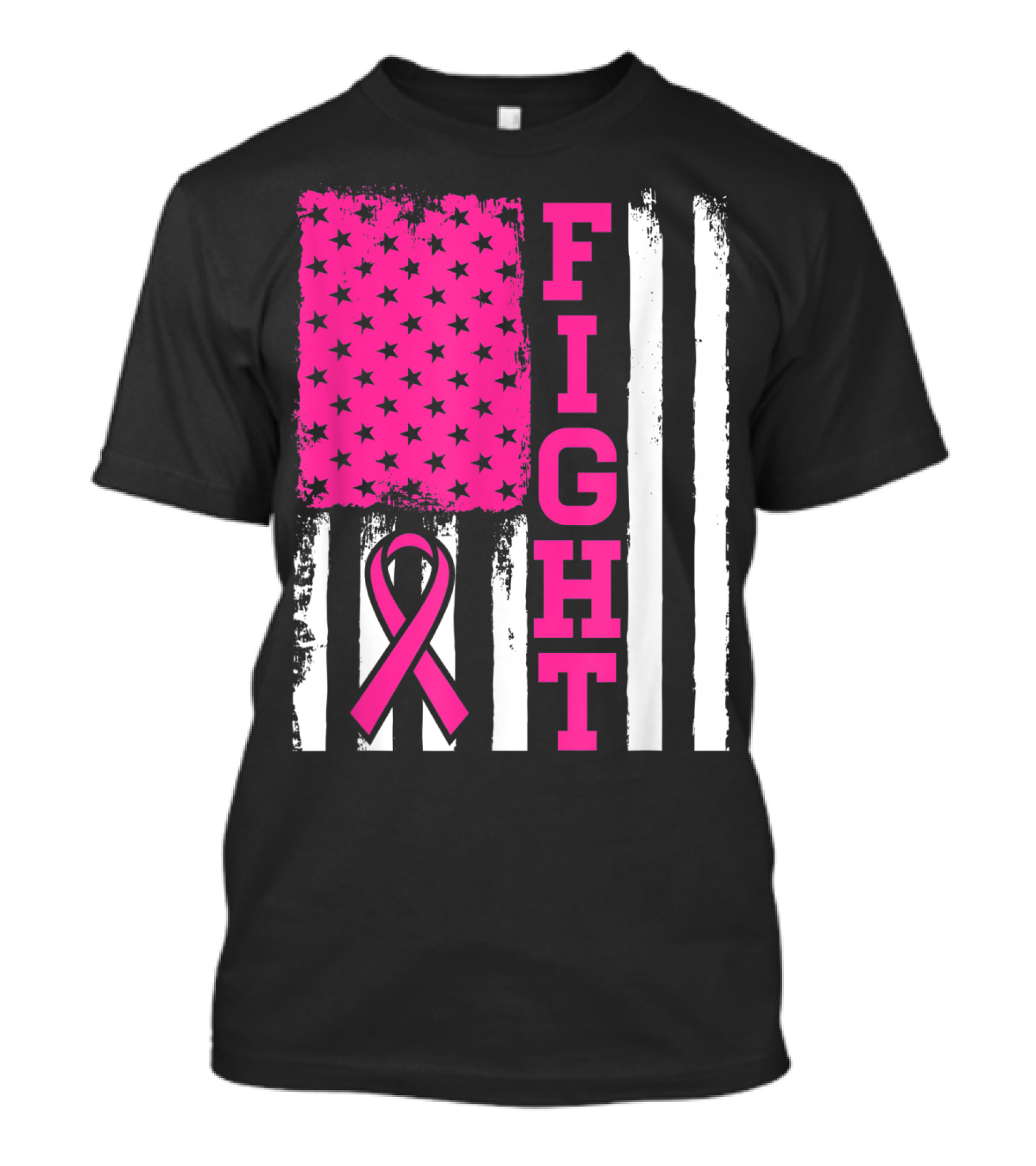 FIGHT Breast Cancer Awareness American Flag Pink T-Shirt