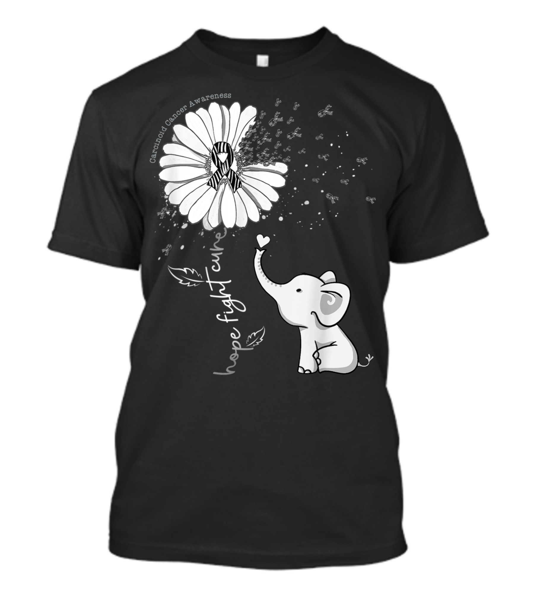 Carcinoid Cancer Awareness Hope Fight Cure Elephant With Daisy T-Shirt