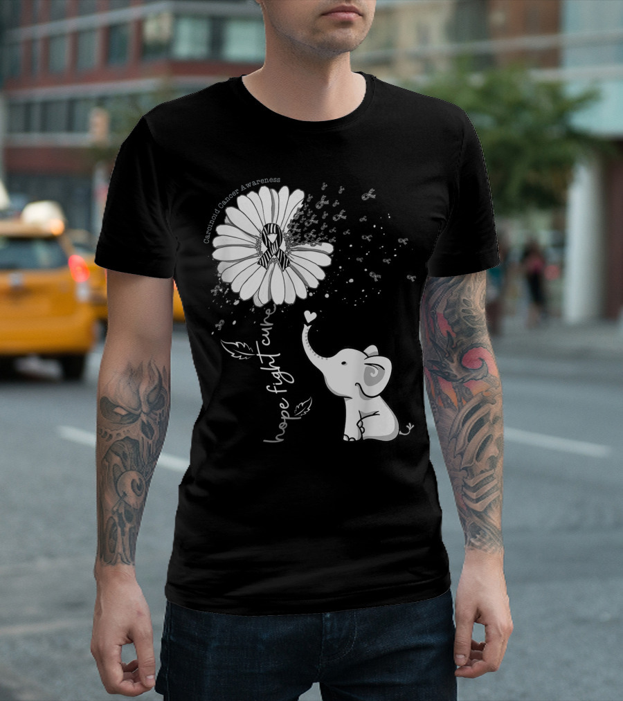 Carcinoid Cancer Awareness Hope Fight Cure Elephant With Daisy T-Shirt