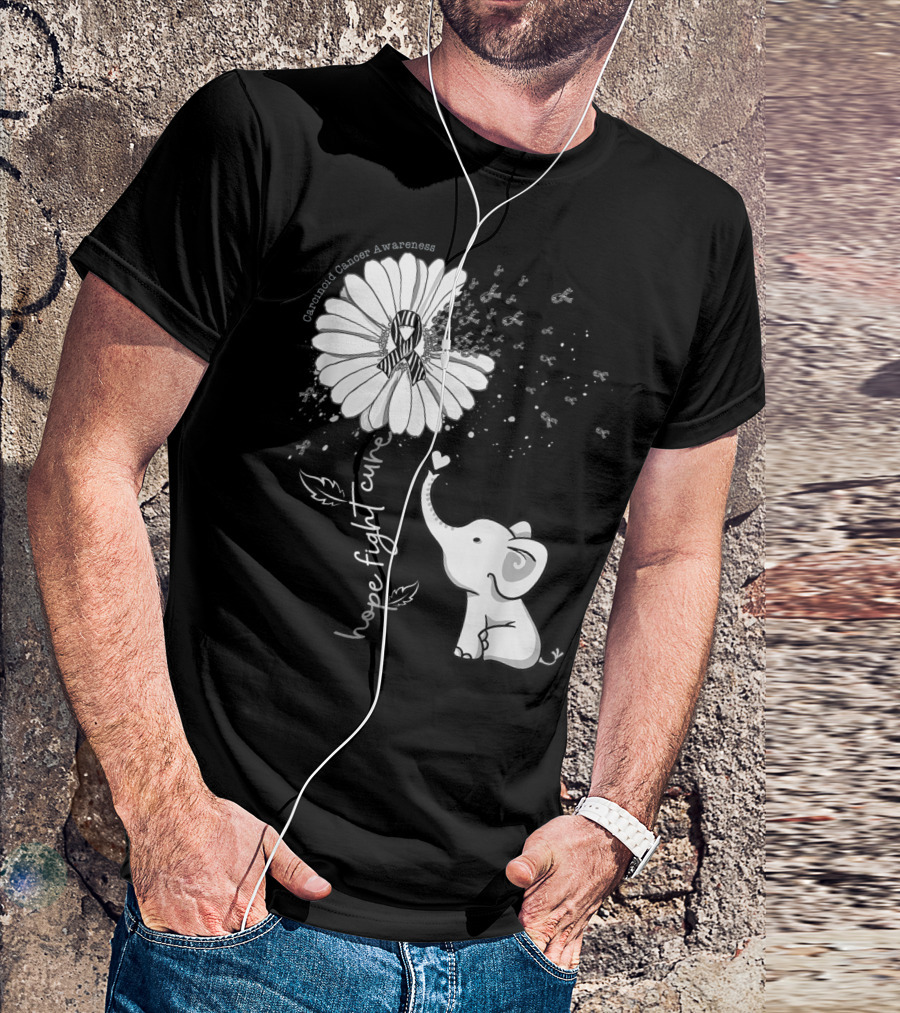 Carcinoid Cancer Awareness Hope Fight Cure Elephant With Daisy T-Shirt
